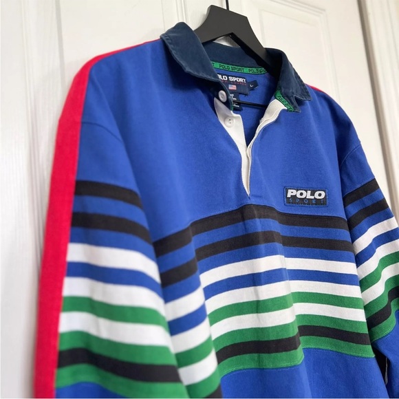 POLO SPORT Ralph Lauren Color Block Rugby Shirt Mens LARGE Classic Fit Rare L - Picture 4 of 13